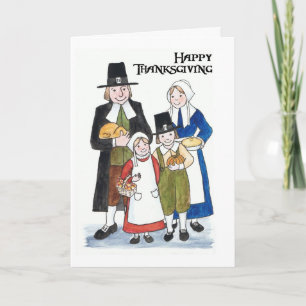 Festiva Tarjeta de Acción de Gracias con Peregrinos