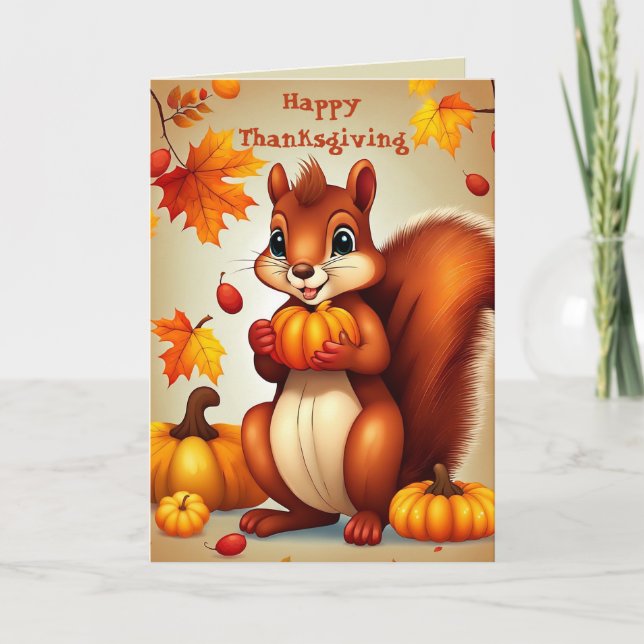 Festiva Tarjeta de Acción de Gracias de Sr. Squirrel (Anverso)
