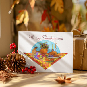 Festiva Tarjeta de Acción de Gracias Harvest Quilt Cornuco
