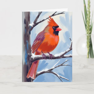 Festiva Tarjeta de Acuarela de Invierno de Cardenal Rojo