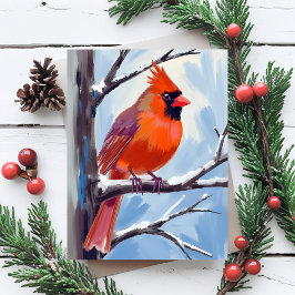 Festiva Tarjeta de Acuarela de Invierno de Cardenal Rojo