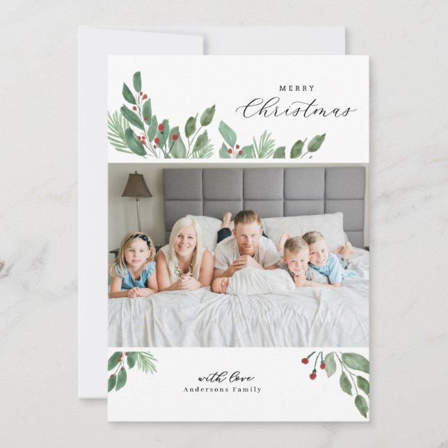 Festiva Tarjeta de acuarela navideña de Feliz (Anverso)