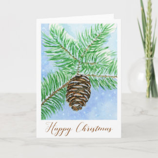 Festiva Tarjeta de acuarela Pine Cone Happy Navidades