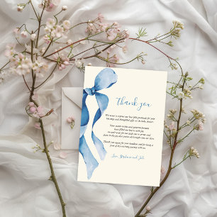 Festiva Tarjeta de agradecimiento de Pastel Azul Bow Baby 