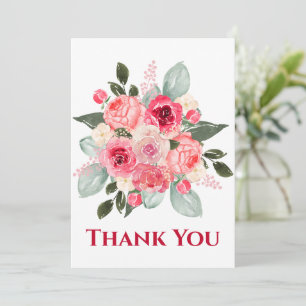 Festiva Tarjeta de agradecimiento floral de rosa en acuare