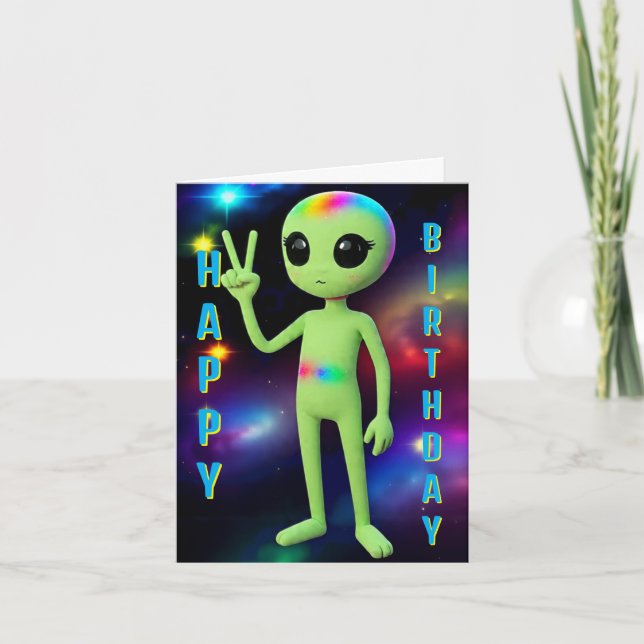 Festiva Tarjeta de alienígena de cumpleaños feliz (Anverso)
