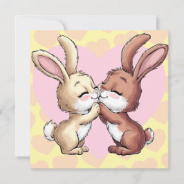 Festiva Tarjeta de amor de conejos besándose para el Día d