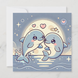 Festiva Tarjeta de amor de delfines bajo la luz de la luna