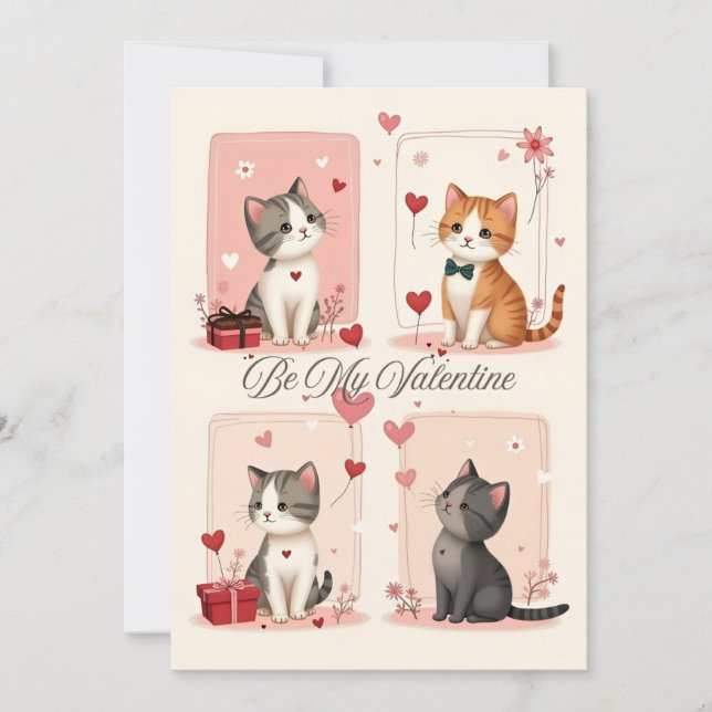 Festiva Tarjeta de amor de gatitos lindos, sé mi San Valen (Anverso)