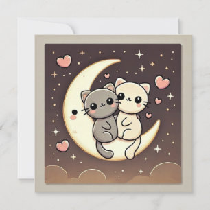Festiva Tarjeta de Amor de Gato a la Luz de la Luna