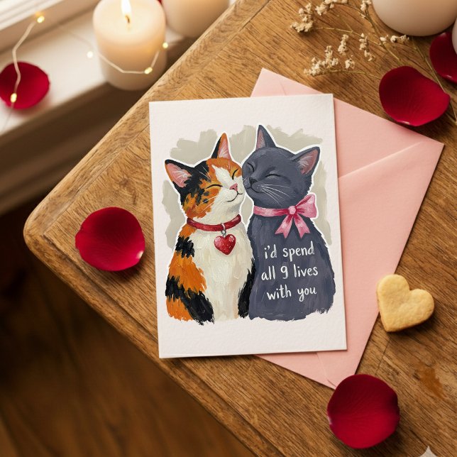 Festiva Tarjeta de amor de gato Valentine con nueve vidas  (Subido por el creador)