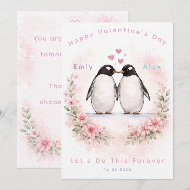 Festiva Tarjeta de Amor de Pingüino - Amor Lindo y Día de  (Anverso / Reverso)