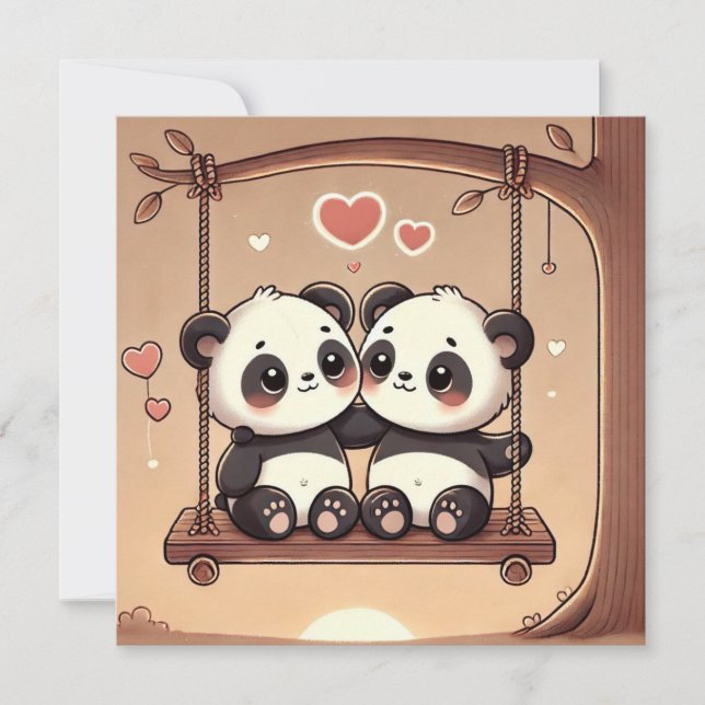 Festiva Tarjeta de amor del panda que se balancea (Anverso)