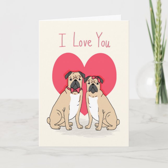 Festiva Tarjeta de amor Pug - pugs valentines card, pugs t (Anverso)