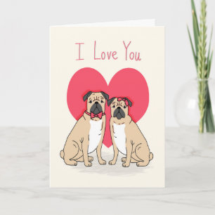 Festiva Tarjeta de amor Pug - pugs valentines card, pugs t