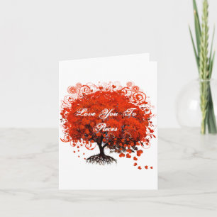 Festiva Tarjeta de amor Red Tree Heart & Swirls