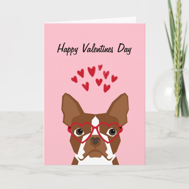 Festiva Tarjeta de amor Red Valentines de Boston Terrier (Anverso)