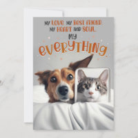 Tarjeta de amor y amistad con perro y gato