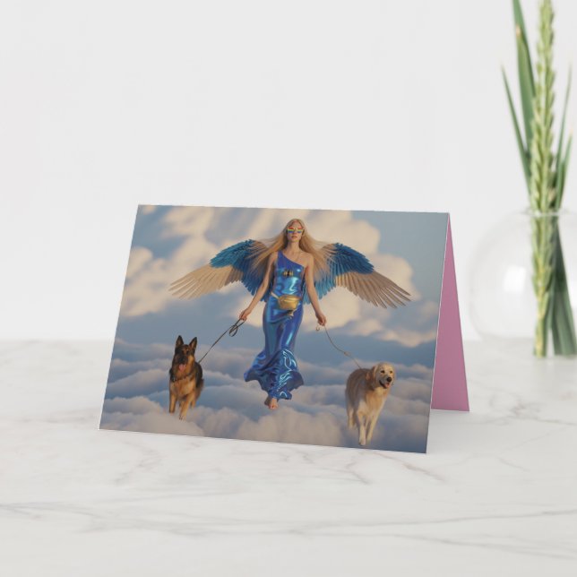 Festiva Tarjeta de Ángel Paseando al Perro 5 (Anverso)