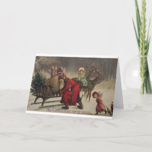 Festiva Tarjeta de Ángeles Vintage y Navidades Santa