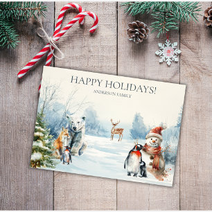 Festiva Tarjeta de Animales de Felices Fiestas Invierno Ma