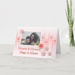Festiva Tarjeta de aniversario con foto de Corazones/Flore