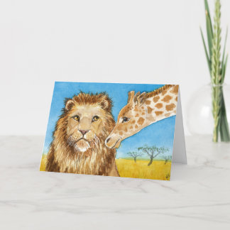 Festiva Tarjeta de aniversario de león, jirafa