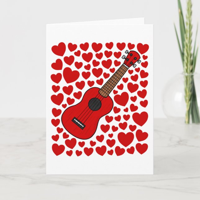 Festiva Tarjeta de aniversario de San Valentín con ukulele (Anverso)