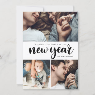 Festiva Tarjeta de Año Nuevo Cheque Tres Collages de fotos