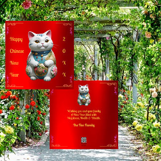 Festiva Tarjeta de Año Nuevo Chino para Gato de Fortuna de