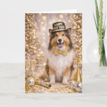 Tarjeta de Año Nuevo Collie - Perro Feliz Año Nuev