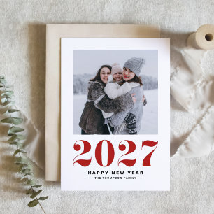 Festiva Tarjeta de Año Nuevo con tipografía retro Roja 202
