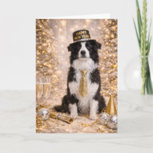 Tarjeta de Año Nuevo de Border Collie – Feliz Año
