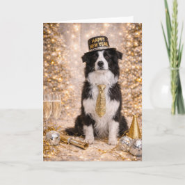 Festiva Tarjeta de Año Nuevo de Border Collie – Feliz Año