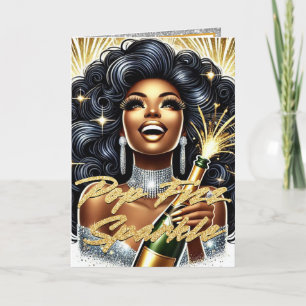 Festiva Tarjeta de Año Nuevo de Mujer Afroamericana Glamur