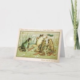 Festiva Tarjeta de Año Nuevo de ranas vintage