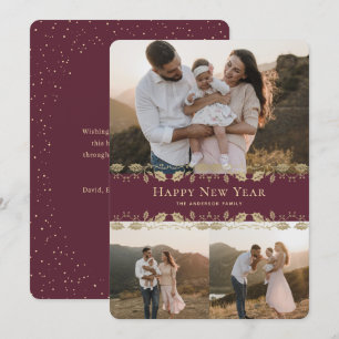 Festiva Tarjeta de Año Nuevo elegante con foto de acebo ne