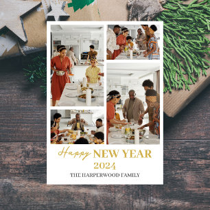 Festiva Tarjeta de Año Nuevo Feliz con Collage de 4 Fotos