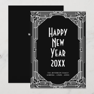 Festiva Tarjeta de año nuevo feliz minimalista art déco re