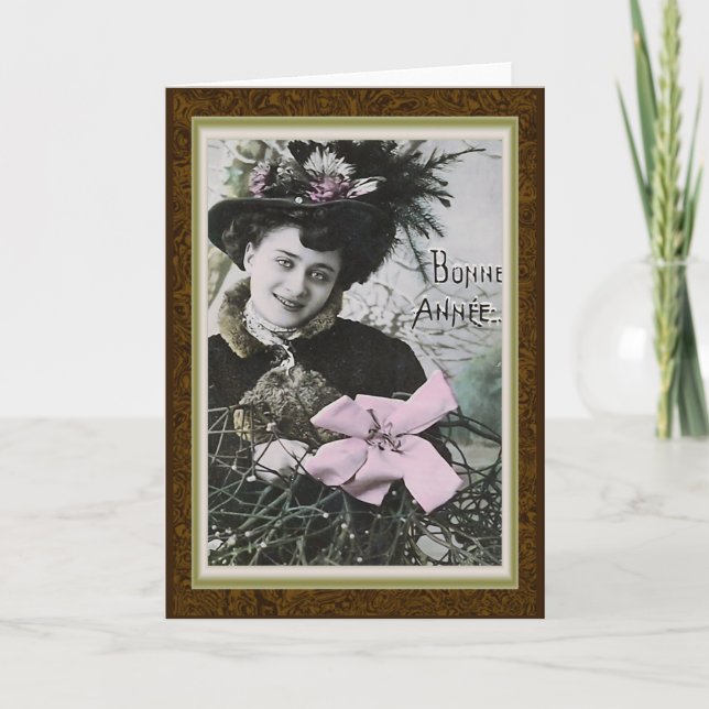 Festiva Tarjeta de Año Nuevo francés "Bonne Annee" (Anverso)