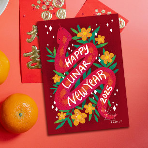 Festiva Tarjeta de Año Nuevo Lunar Año Rojo de la Serpient