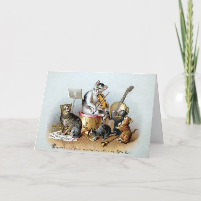 Festiva Tarjeta de Año Nuevo para Gatos de Victoria (Anverso)