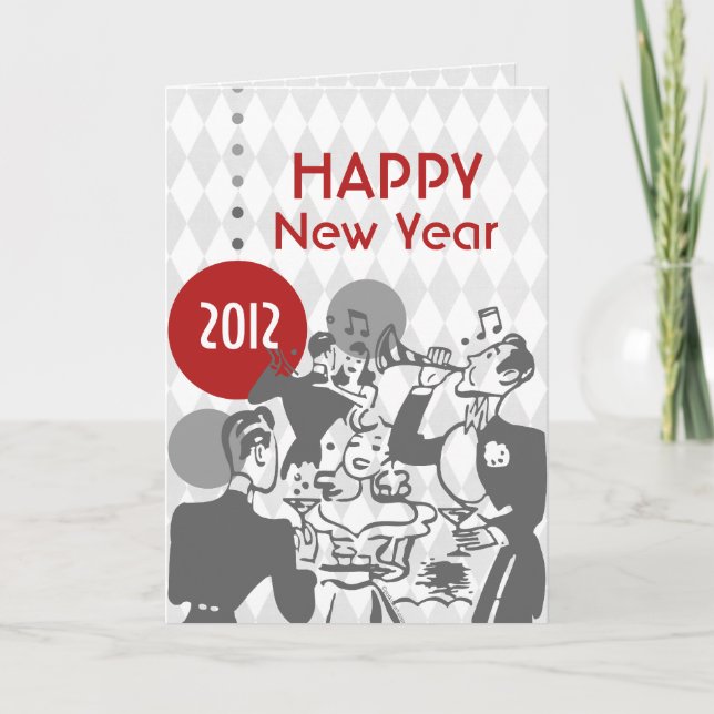 Festiva Tarjeta de Año Nuevo Retro (Anverso)