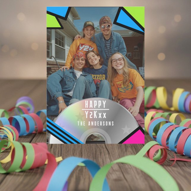 Festiva Tarjeta de Año Nuevo Retro Pop Art Photo Y2K Vibe (Retro fun back to the 2000s with this new year's card. Add your photo!)