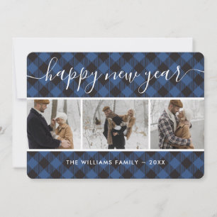 Festiva Tarjeta de año nuevo simple azul feliz para el col