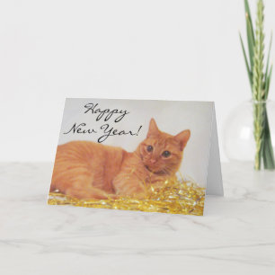 Festiva Tarjeta de Año Nuevo Sparkke Cat