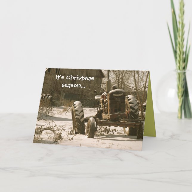 Festiva Tarjeta de antiguos Navidades de tractores: tempor (Anverso)