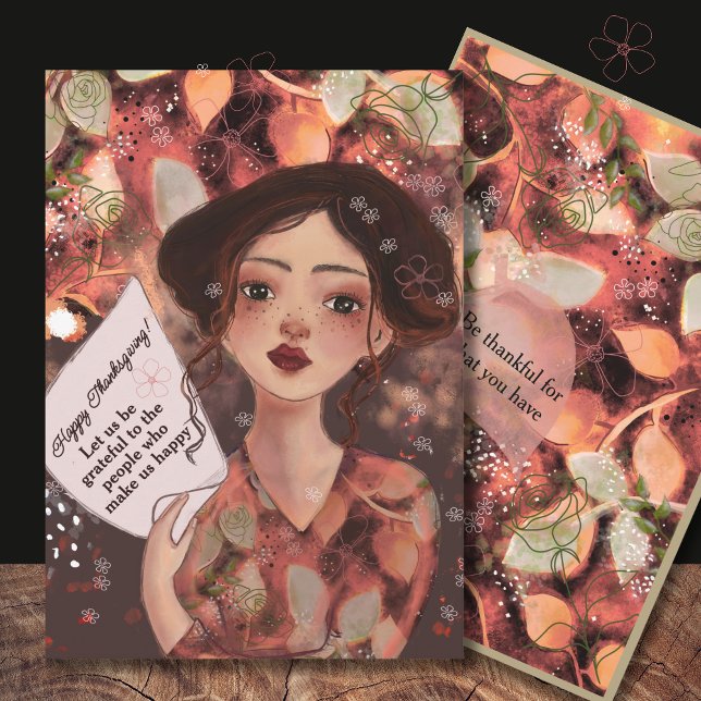 Festiva Tarjeta de Apreciación Única de Acuarela de Acción (Unique Watercolor Thanksgiving Appreciation Card)