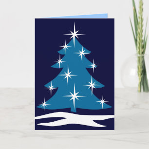 Festiva Tarjeta de Árbol Azul de Happy Holidays