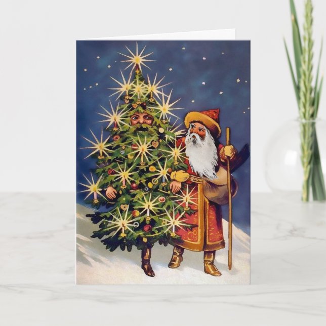 Festiva Tarjeta de árbol vivo victoriano y Navidades de Sa (Anverso)